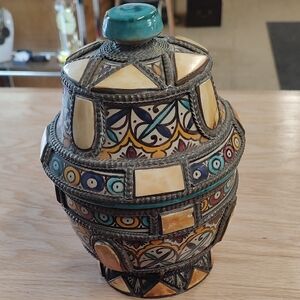 Moroccan Decorative Multicolor Ceramic Lidded Vase